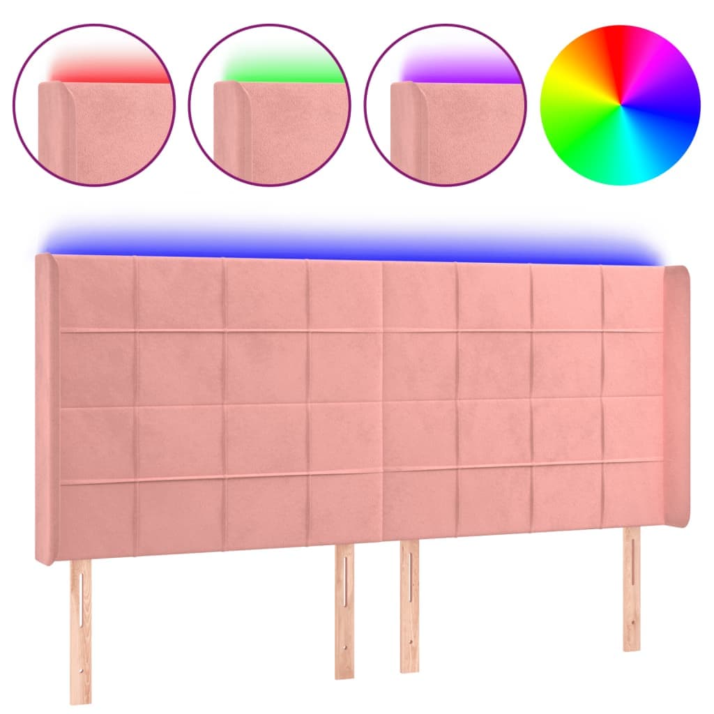 vidaXL Cabeceira de cama c/ luzes LED veludo 203x16x118/128 cm rosa