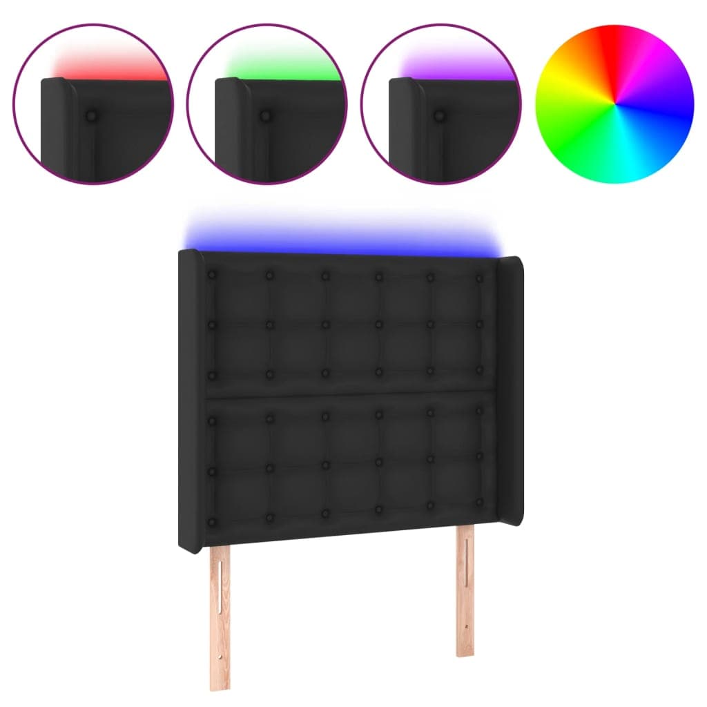 vidaXL Cabeceira cama c/ LED couro artificial 103x16x118/128 cm preto