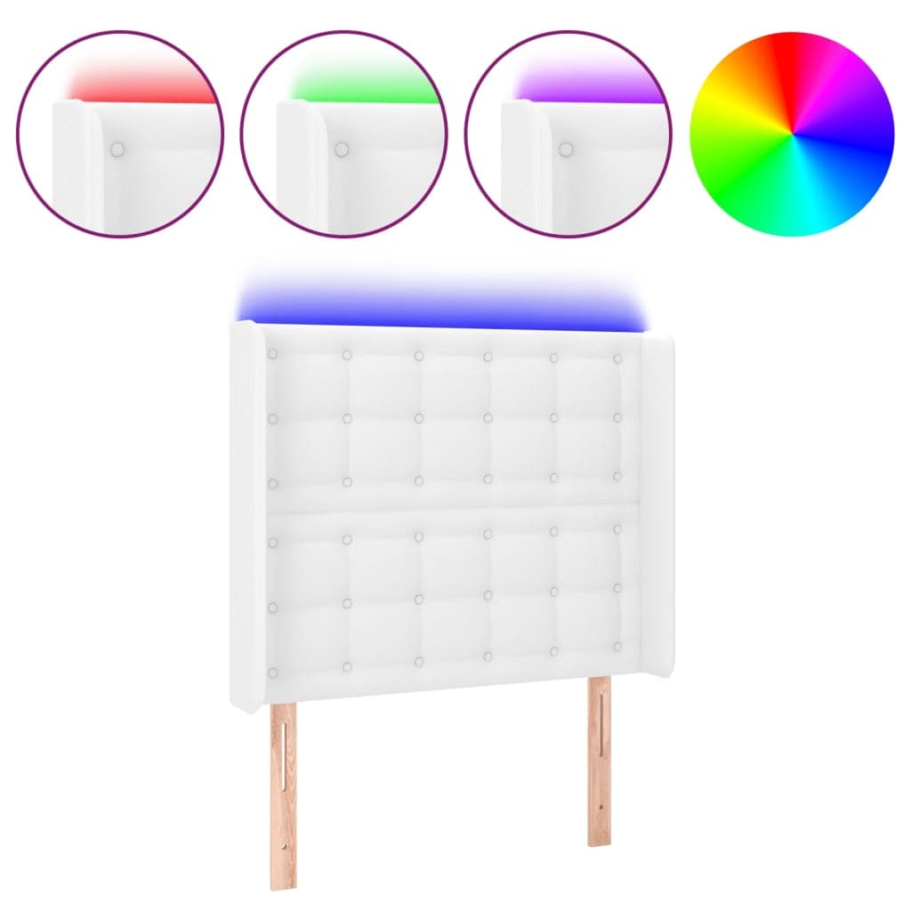 vidaXL Cabeceira cama c/ LED couro artificial 103x16x118/128 cm branco