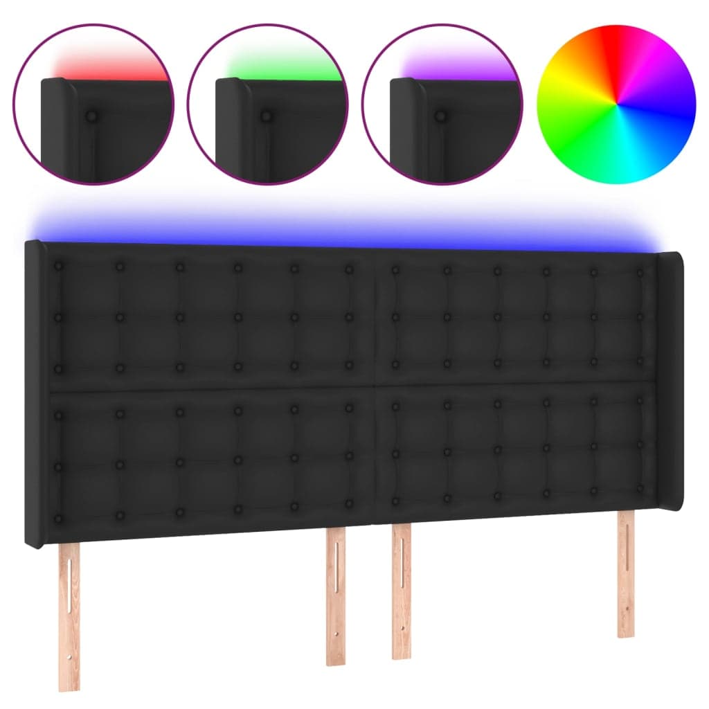 vidaXL Cabeceira cama c/ LED couro artificial 147x16x118/128 cm preto