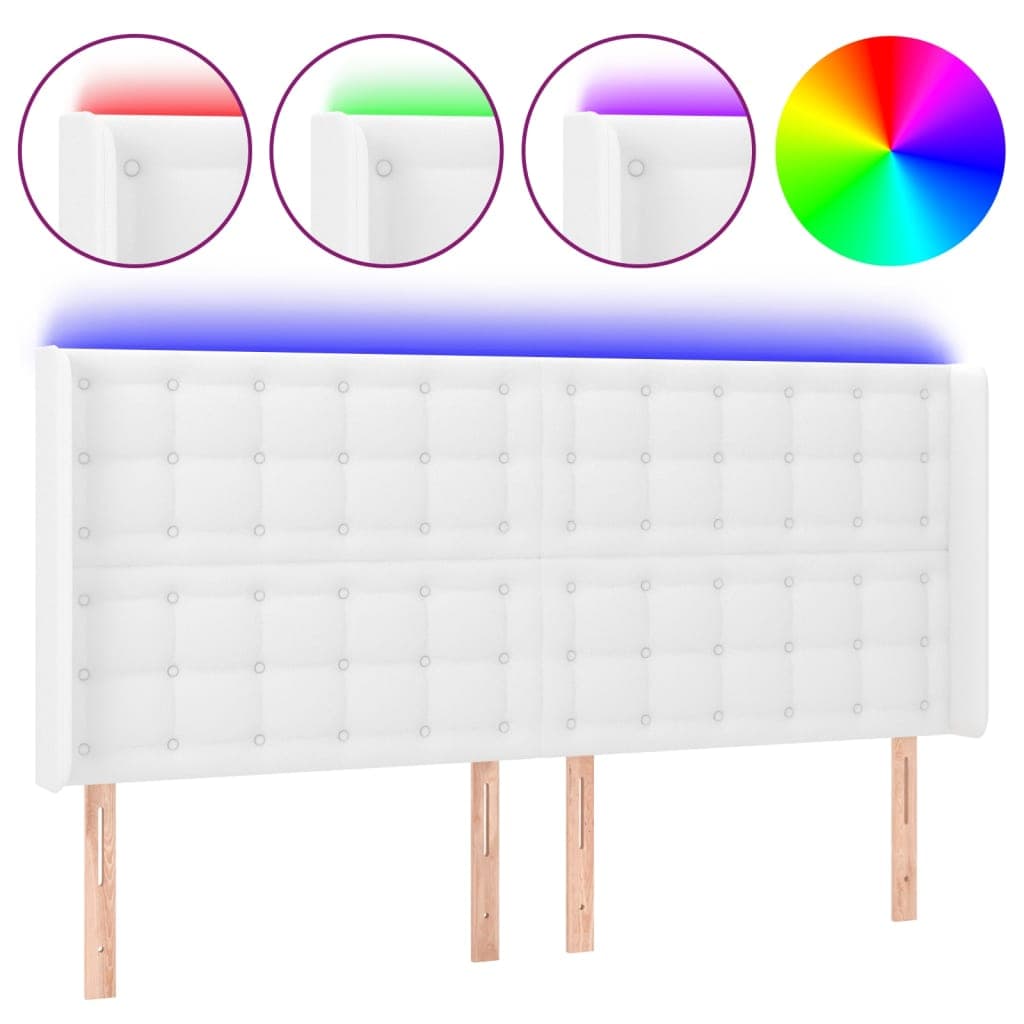vidaXL Cabeceira cama c/ LED couro artificial 183x16x118/128 cm branco