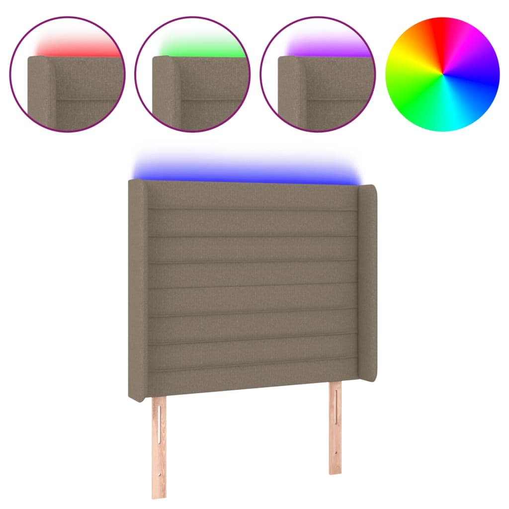 vidaXL Cabeceira cama c/ LED tecido 93x16x118/128 cm cinza-acastanhado