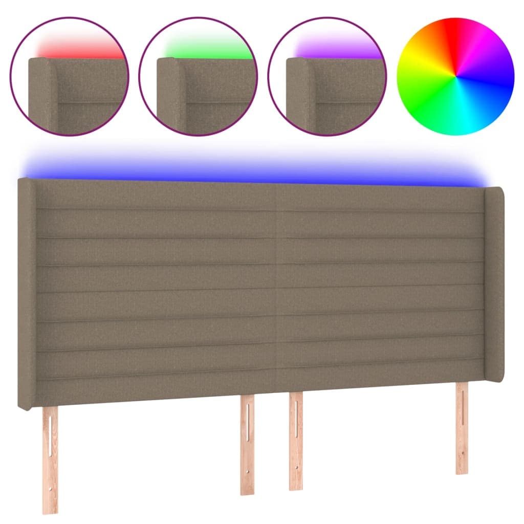 vidaXL Cabeceira cama c/ LED tecido 183x16x118/128cm cinza-acastanhado