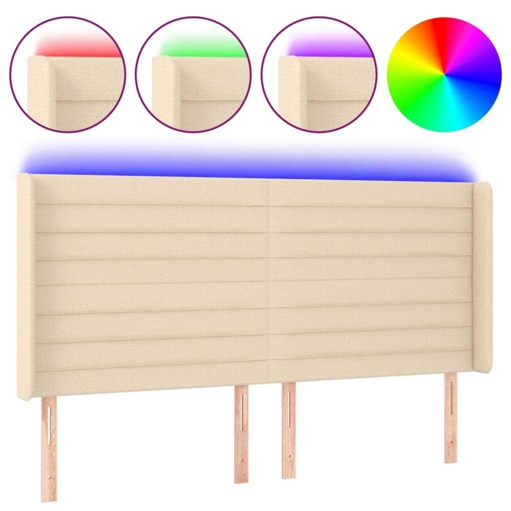 vidaXL Cabeceira cama c/ luzes LED tecido 203x16x118/128 cm cor creme