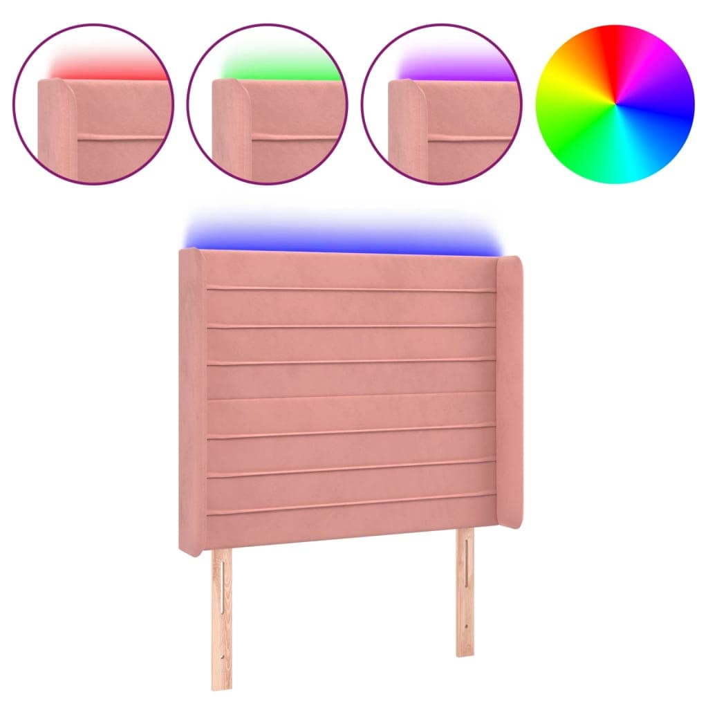vidaXL Cabeceira de cama c/ luzes LED veludo 93x16x118/128 cm rosa