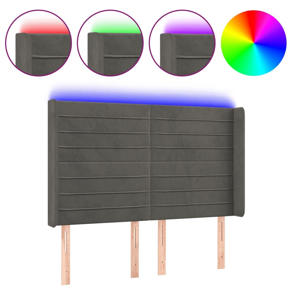 Cabeceira de Cama com led Veludo 147x16x118/128 cm Cinza-escuro - 3124237