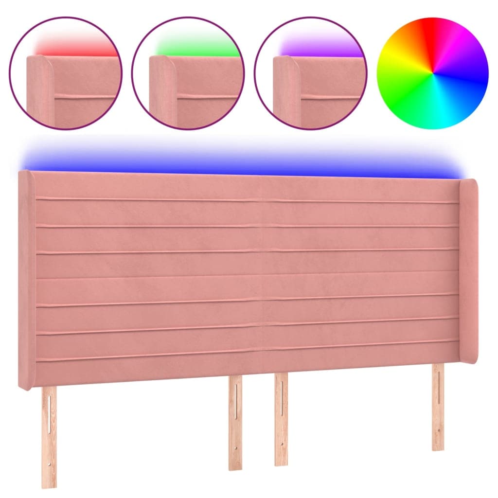 vidaXL Cabeceira de cama c/ luzes LED veludo 163x16x118/128 cm rosa