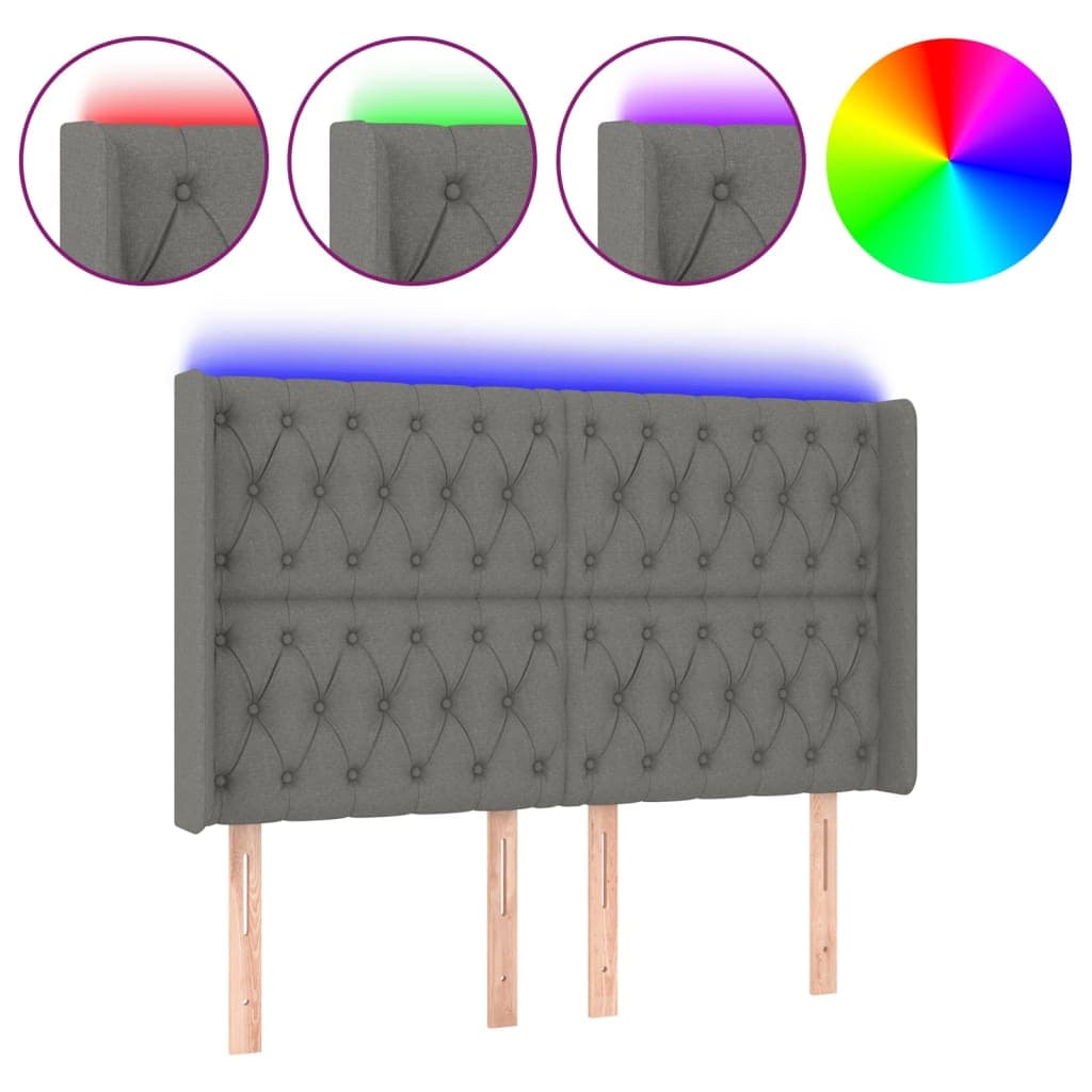Cabeceira de Cama com led Tecido 163x16x118/128 cm Cinza-escuro - 3124391