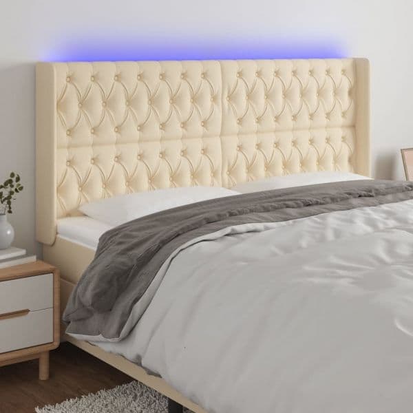 vidaXL Cabeceira Cama com Luzes led Tecido 183x16x118/128 cm Cor Creme - 4086921326