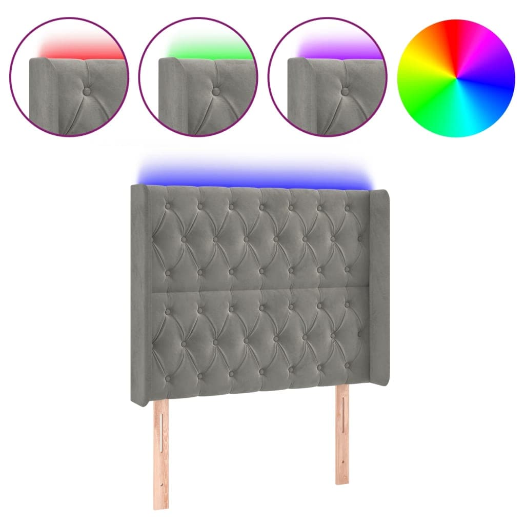 vidaXL Cabeceira Cama com Luzes led Veludo 93x16x118/128 cm Cinza-claro - 1487293270