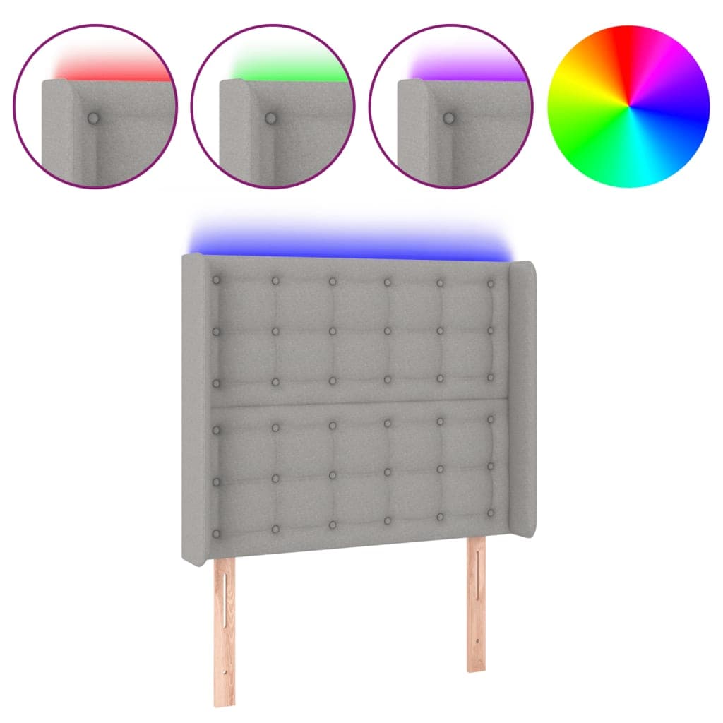 vidaXL Cabeceira cama c/ luzes LED tecido 83x16x118/128 cm cinza-claro