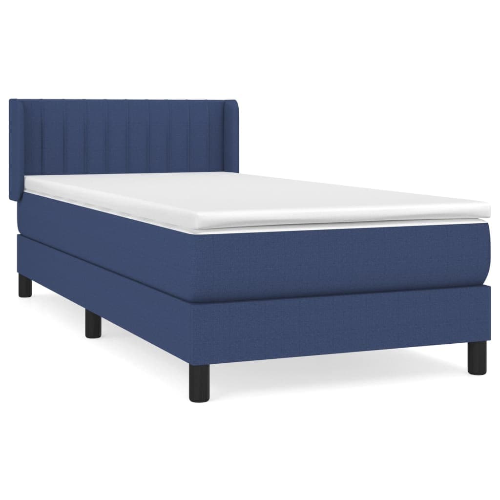 vidaXL Cama com molas/colchão 90x200 cm tecido azul