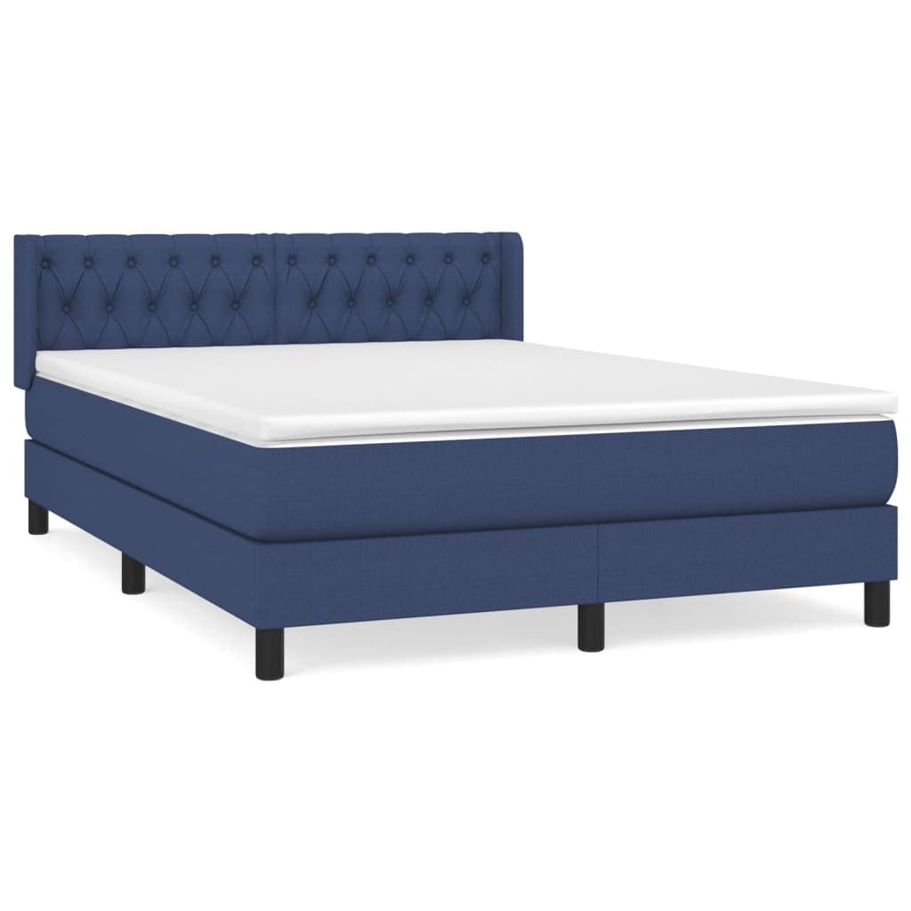 vidaXL Cama com molas/colchão 140x190 cm tecido azul