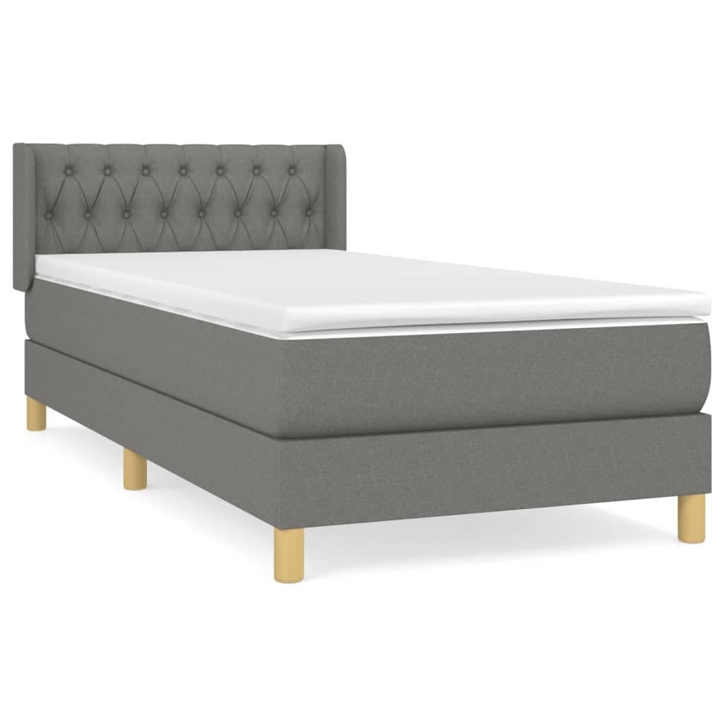 vidaXL Cama com molas/colchão 90x190 cm tecido cinza-escuro