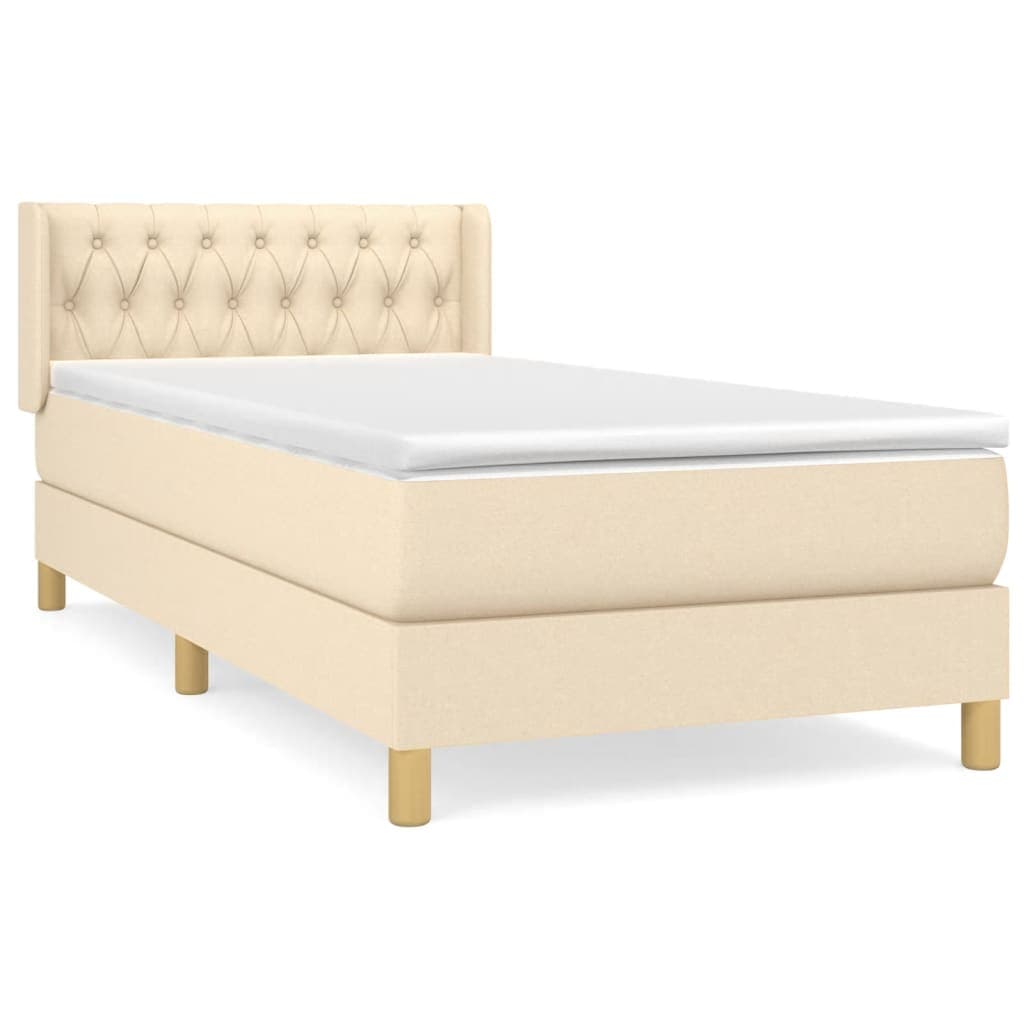 vidaXL Cama com molas/colchão 90x190 cm tecido cor creme