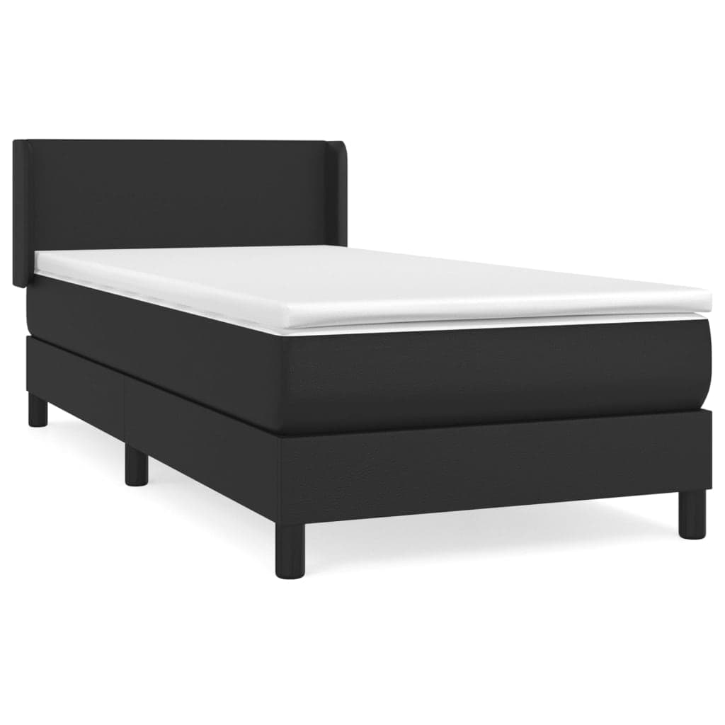 vidaXL Cama com molas/colchão 90x190 cm couro artificial preto