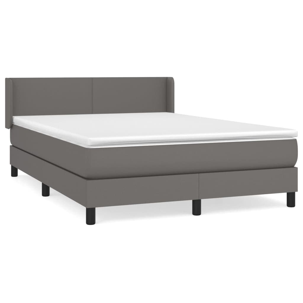 vidaXL Cama com Molas/colchão 140x200 cm Couro Artificial Cinzento - 4247130196