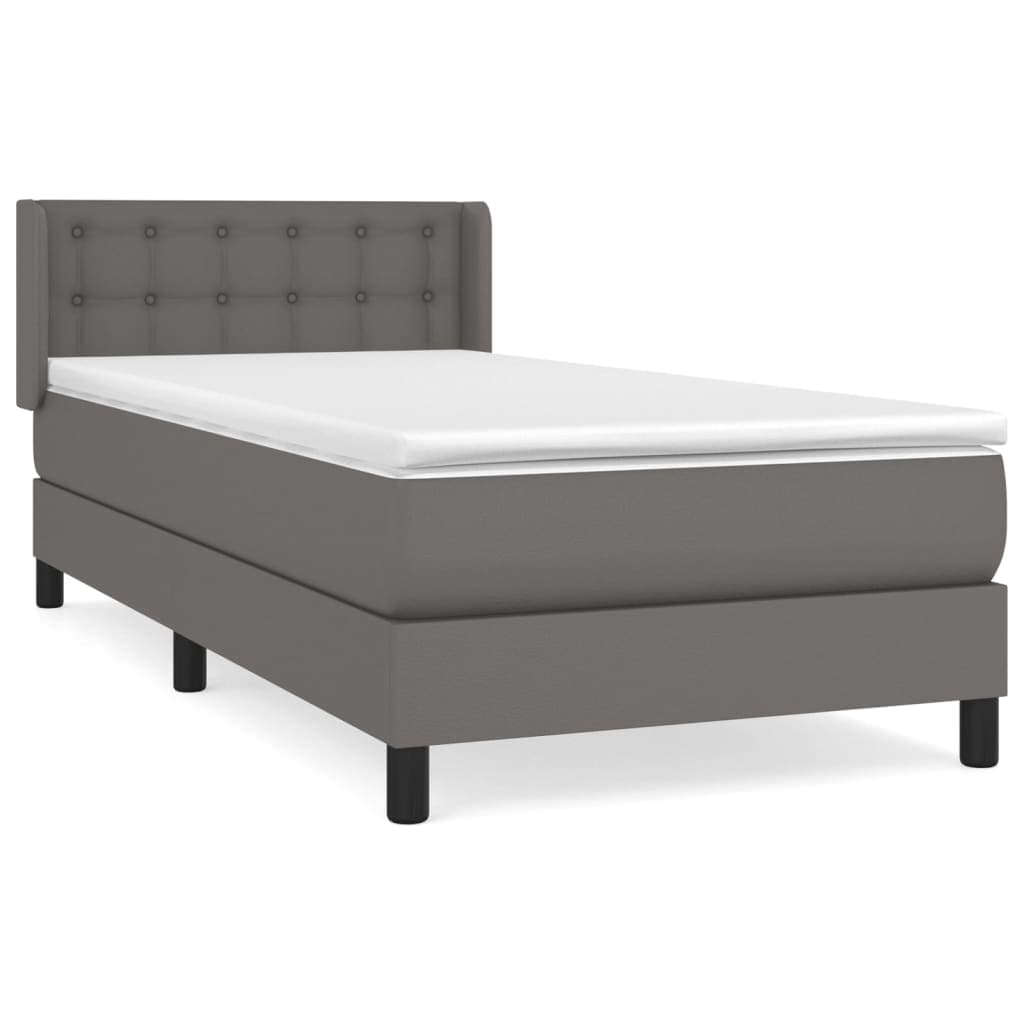 vidaXL Cama com molas/colchão 90x200 cm couro artificial cinzento