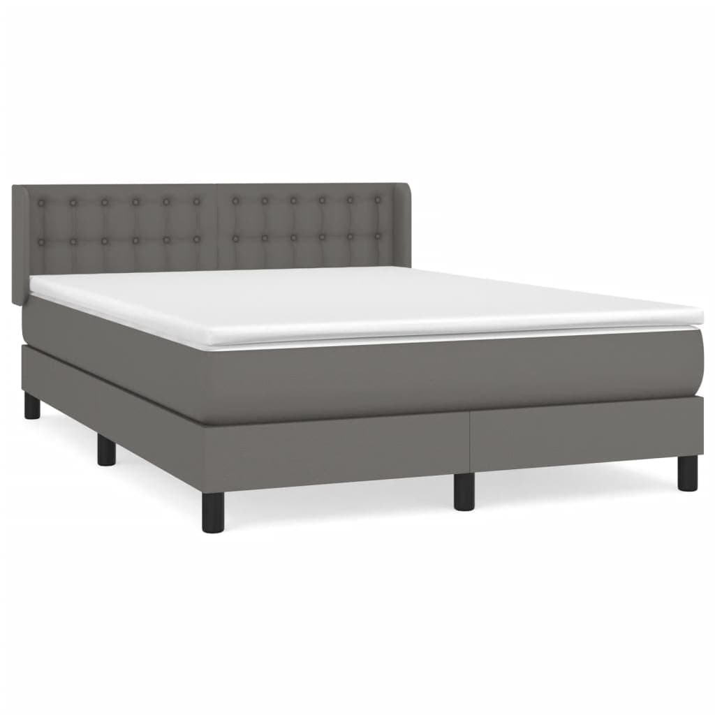 vidaXL Cama com Molas/colchão 140x190 cm Couro Artificial Cinzento - 3964208905