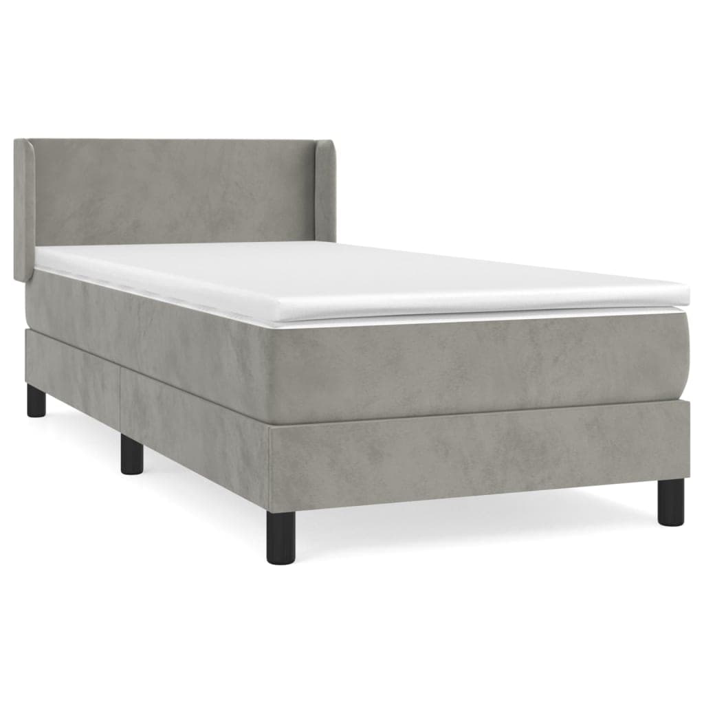 vidaXL Cama com molas/colchão 90x190 cm veludo cinza-claro