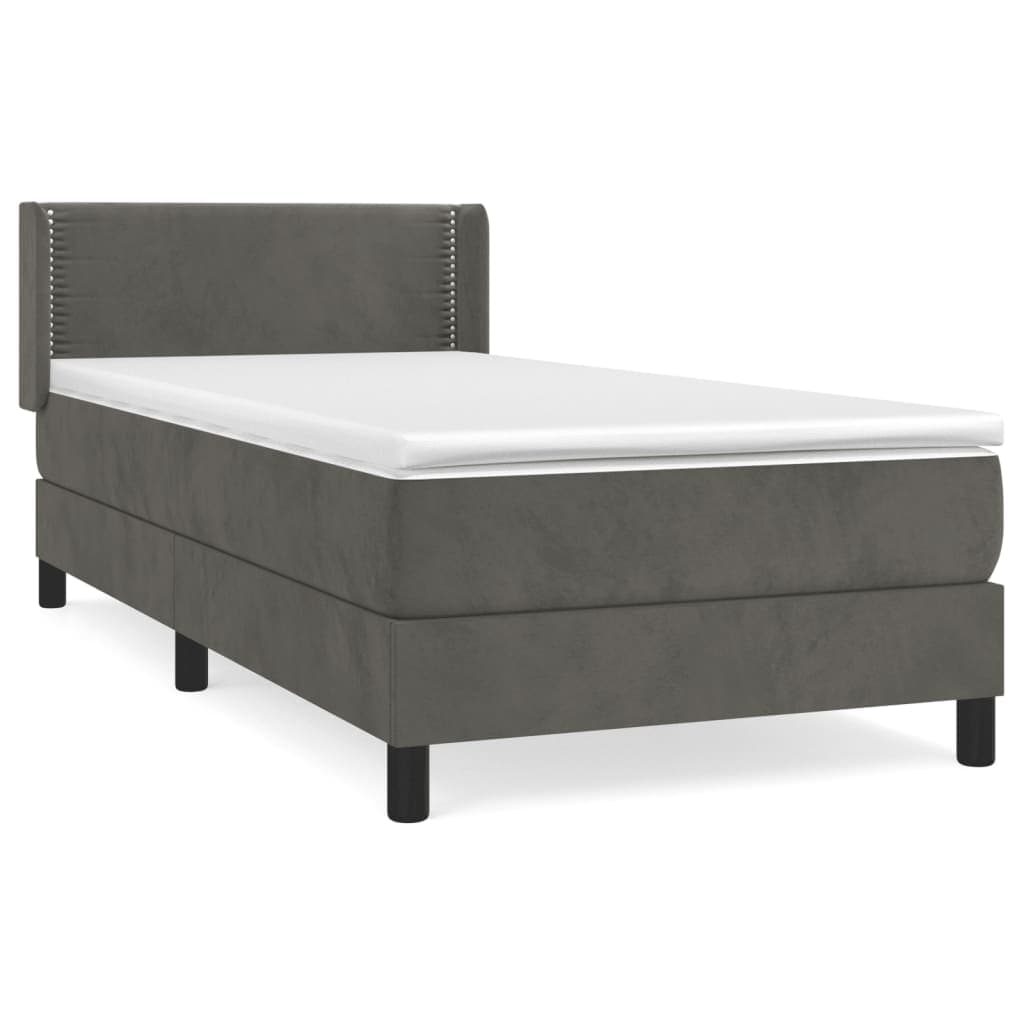 vidaXL Cama com molas/colchão 100x200 cm veludo cinza-escuro