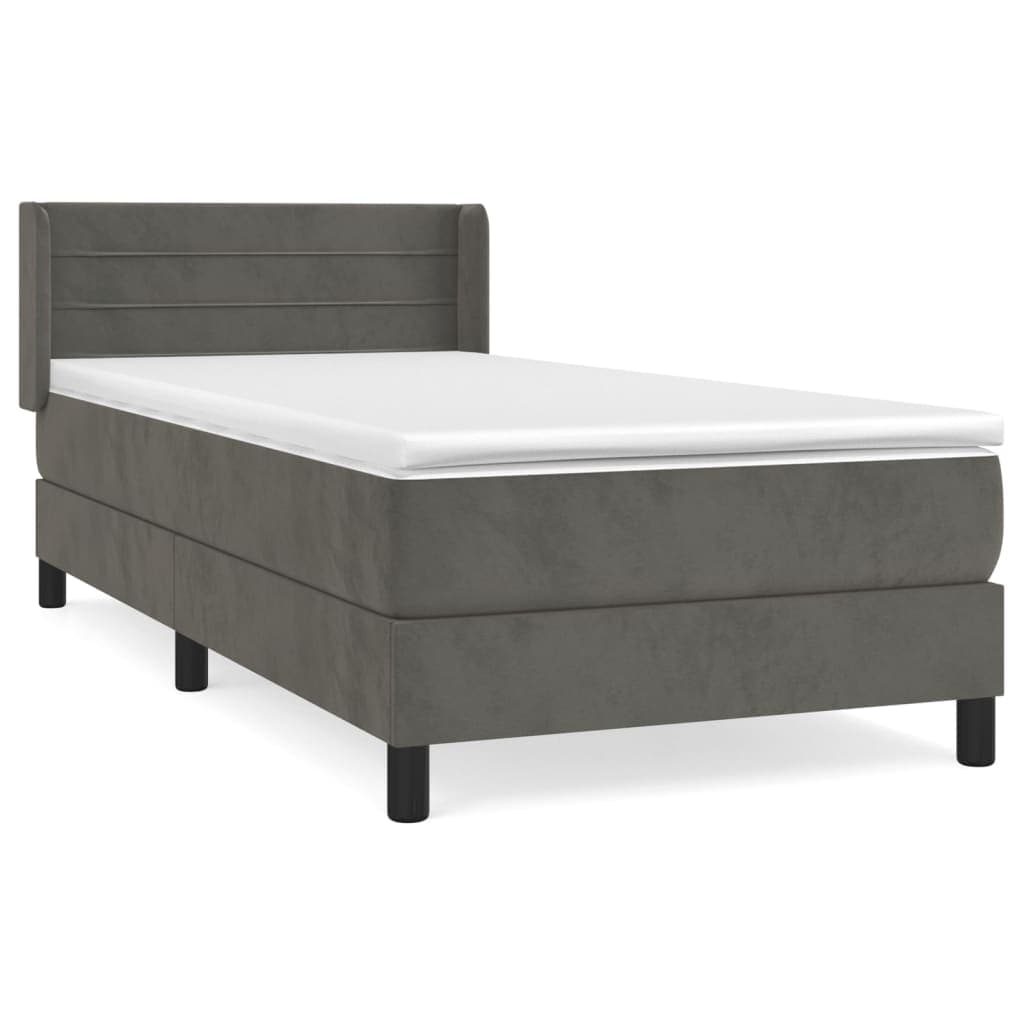 vidaXL Cama com Molas/colchão 90x190 cm Veludo Cinza-escuro - 4018593285