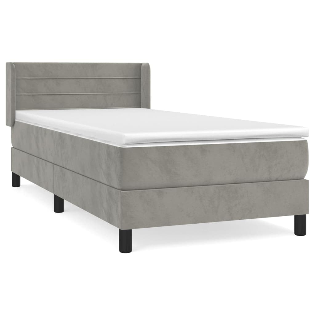 vidaXL Cama com molas/colchão 100x200 cm veludo cinza-claro
