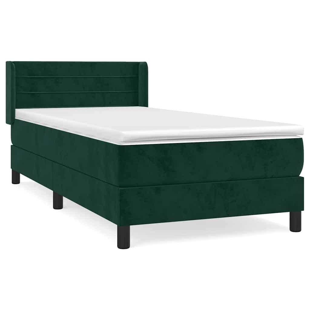 vidaXL Cama com molas/colchão 100x200 cm veludo verde-escuro