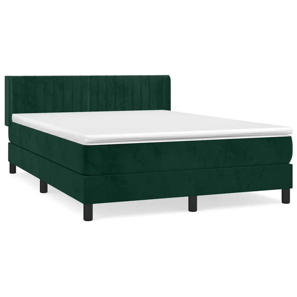 vidaXL Cama com Molas/colchão 140x190 cm Veludo Verde-escuro - 649938559