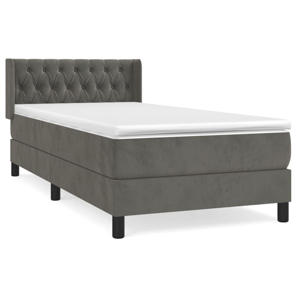 vidaXL Cama com molas/colchão 90x200 cm veludo cinza-escuro