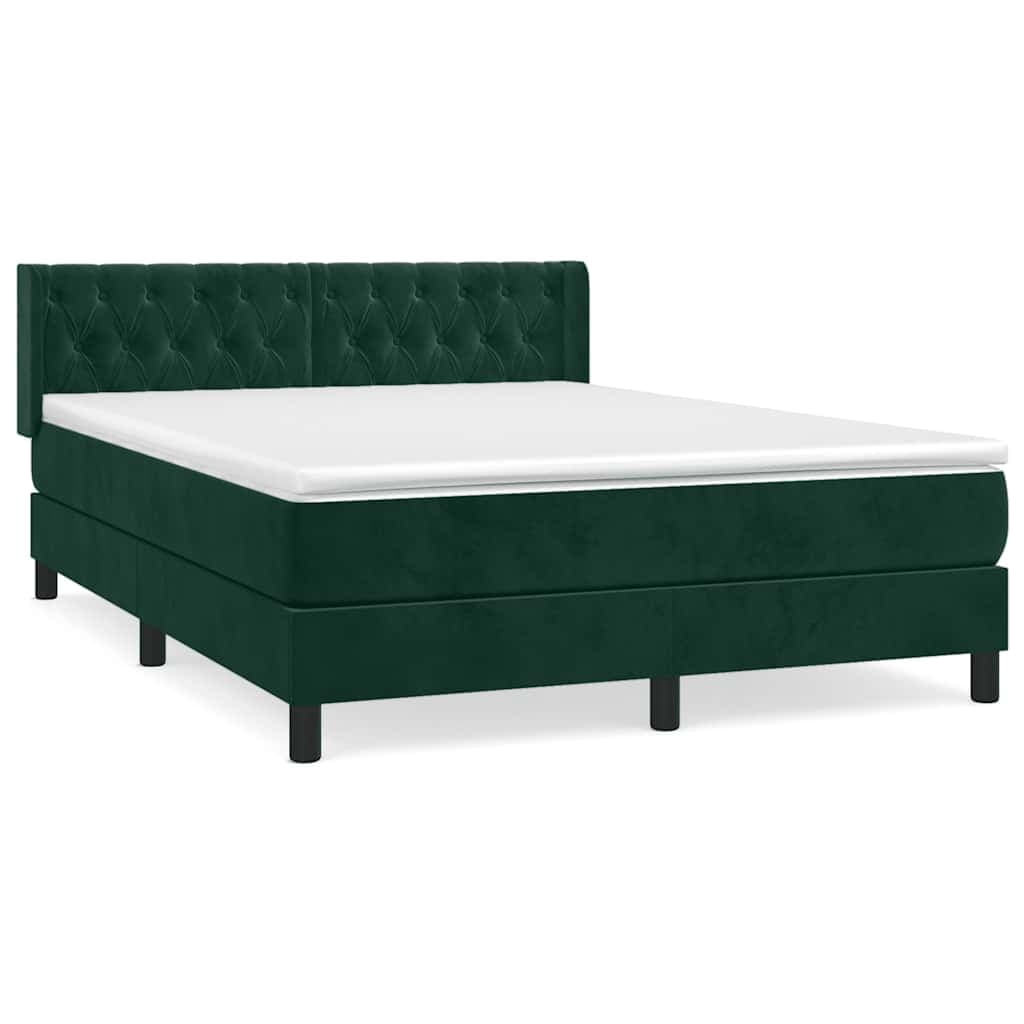 vidaXL Cama com Molas/colchão 140x190 cm Veludo Verde-escuro - 1125378380