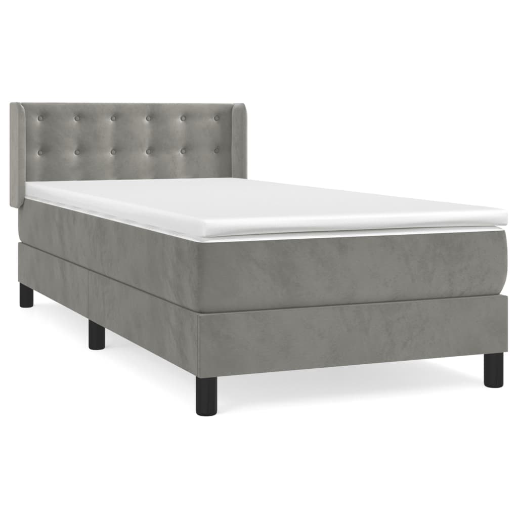 vidaXL Cama com molas/colchão 90x190 cm veludo cinza-claro
