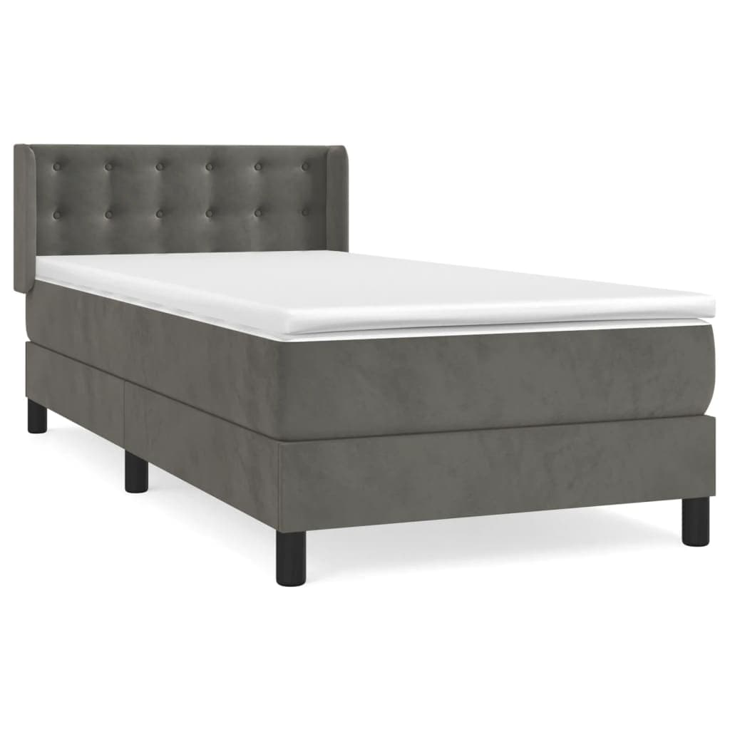vidaXL Cama com molas/colchão 90x200 cm veludo cinza-escuro