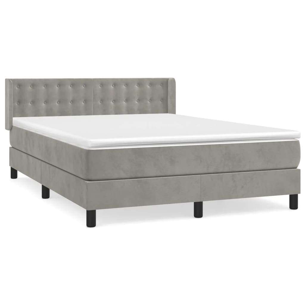 vidaXL Cama com molas/colchão 140x190 cm veludo cinzento-claro