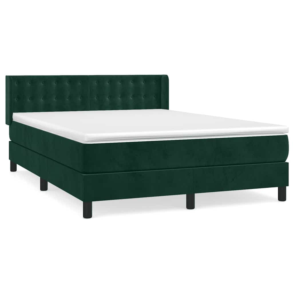 vidaXL Cama com Molas/colchão 140x190 cm Veludo Verde-escuro - 3120300486