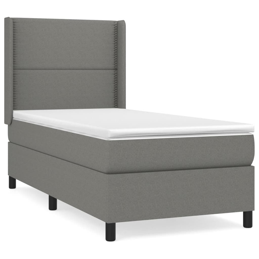 vidaXL Cama com Molas/colchão 90x200 cm Tecido Cinzento-escuro - 3109676413