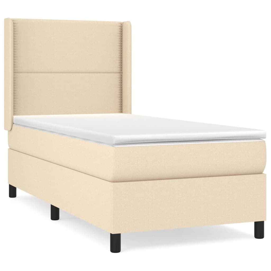 vidaXL Cama com molas/colchão 100x200 cm tecido cor creme