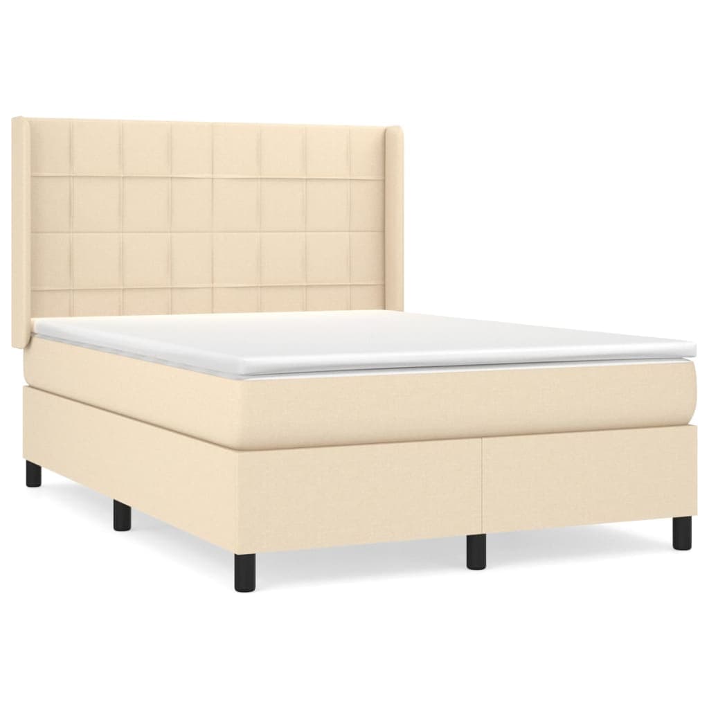 vidaXL Cama com Molas/colchão 140x190 cm Tecido Cor Creme - 1258529685