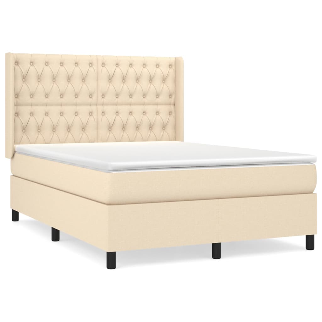 vidaXL Cama com molas/colchão 140x200 cm tecido cor creme