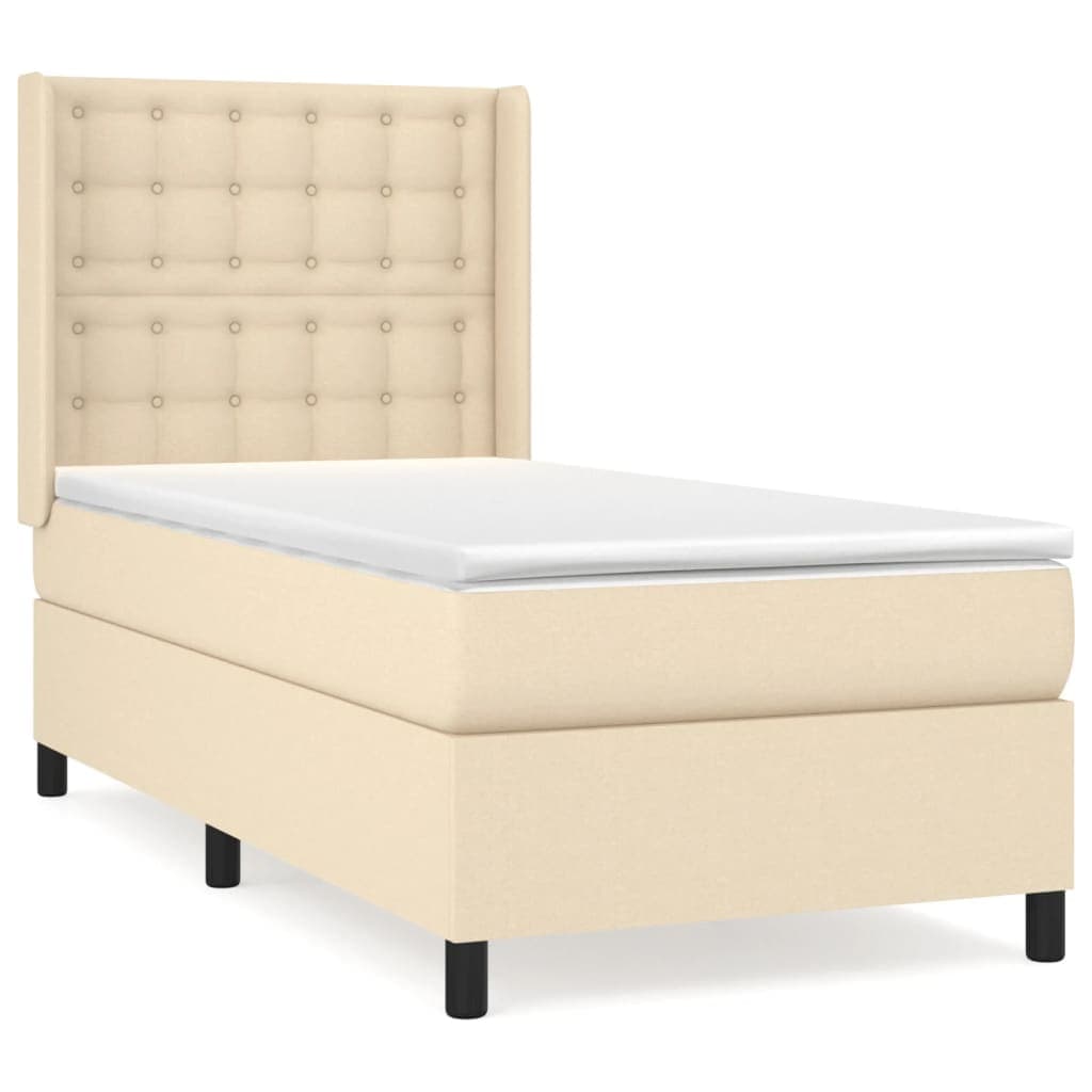 vidaXL Cama com molas/colchão 100x200 cm tecido cor creme