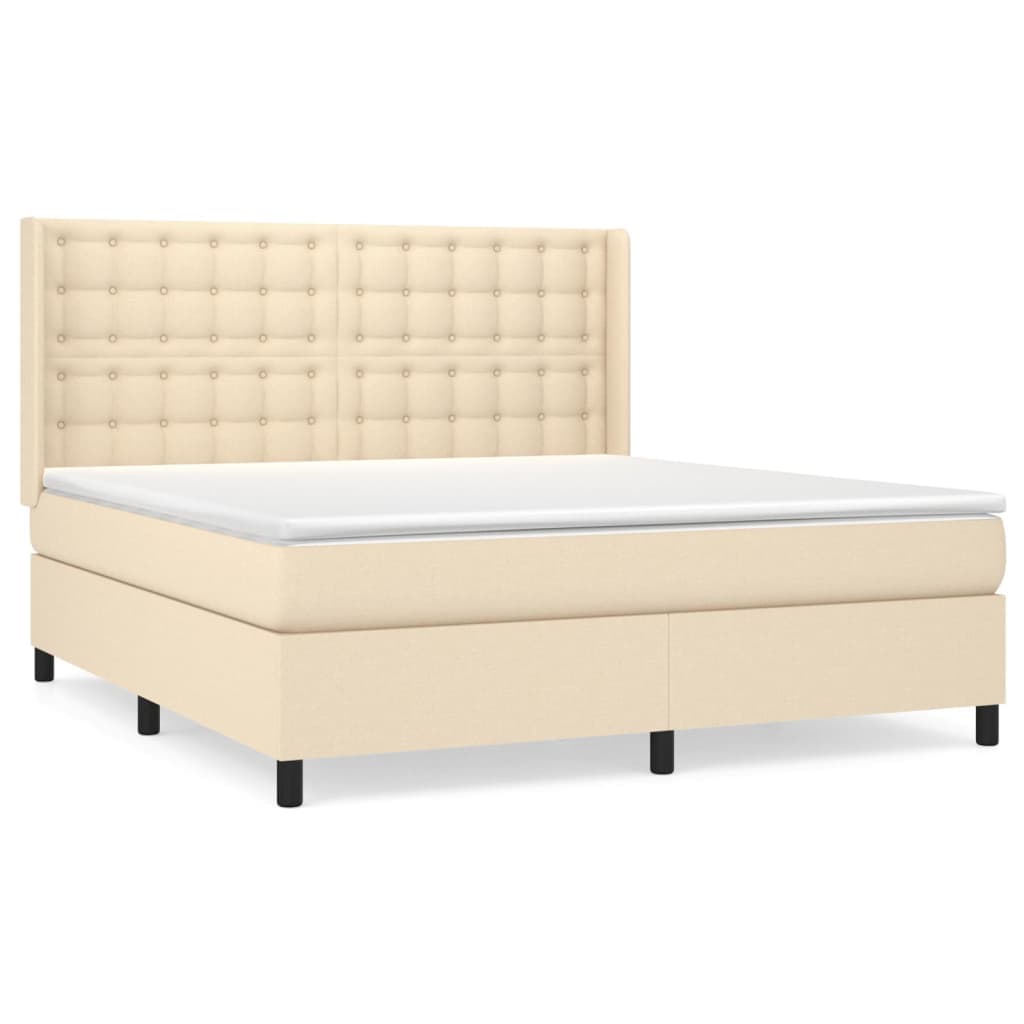 vidaXL Cama com molas/colchão 180x200 cm tecido cor creme