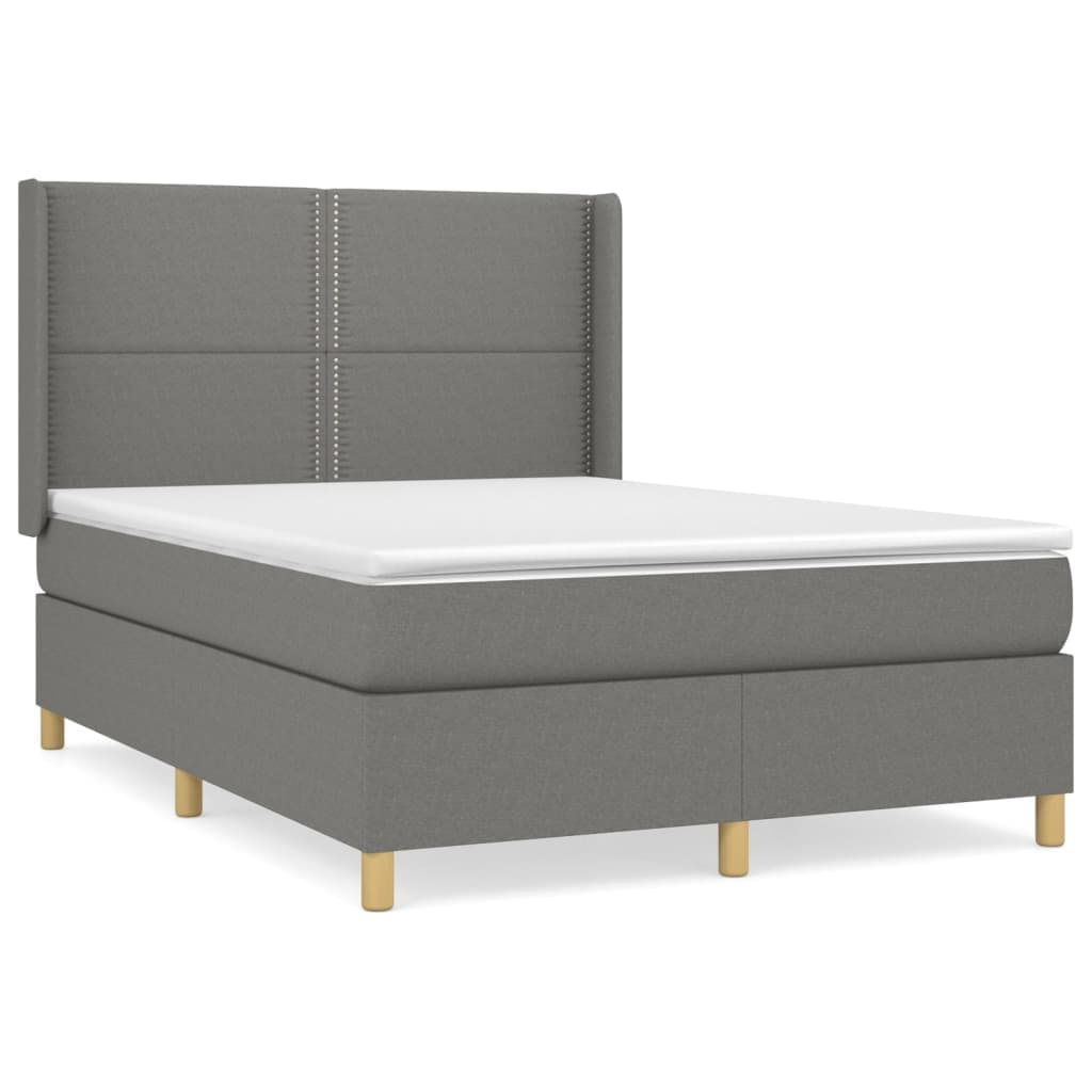 vidaXL Cama com molas/colchão 140x200 cm tecido cinzento-escuro