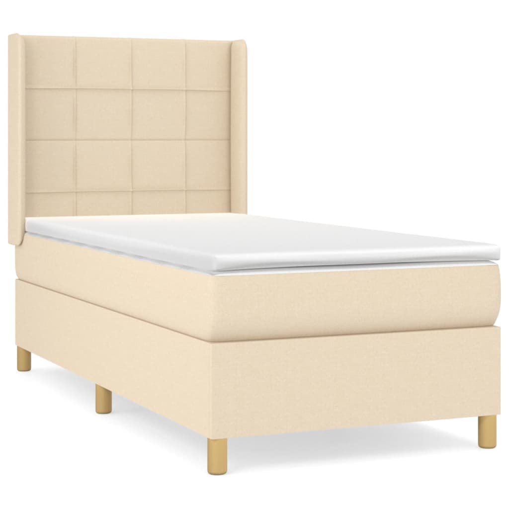 vidaXL Cama com molas/colchão 90x200 cm tecido cor crème