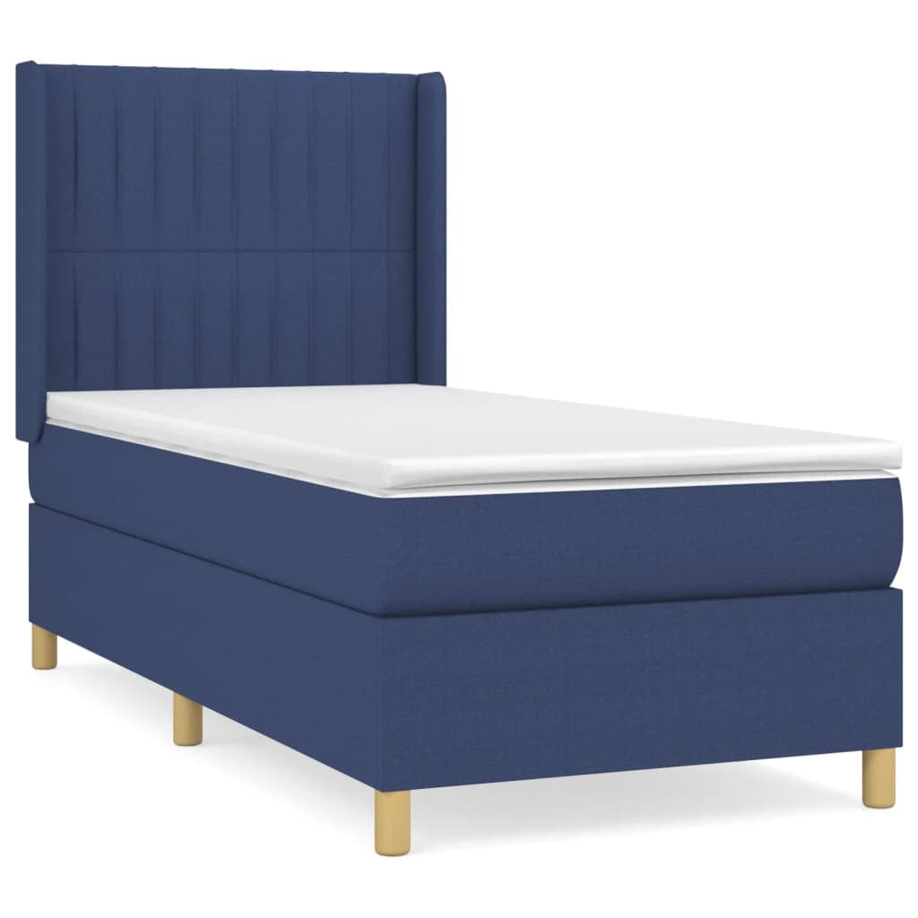 vidaXL Cama com molas/colchão 90x200 cm tecido azul