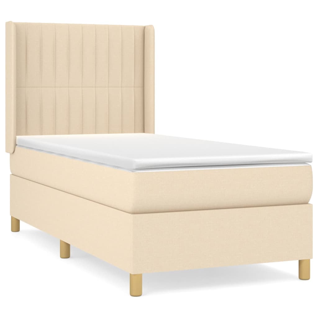 vidaXL Cama com Molas/colchão 100x200 cm Tecido Cor Creme - 1477446281