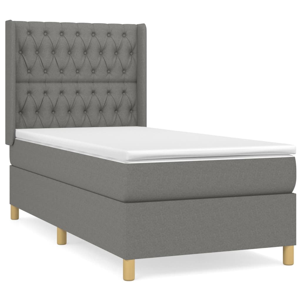 vidaXL Cama com Molas/colchão 90x200 cm Tecido Cinzento-escuro - 2551726630
