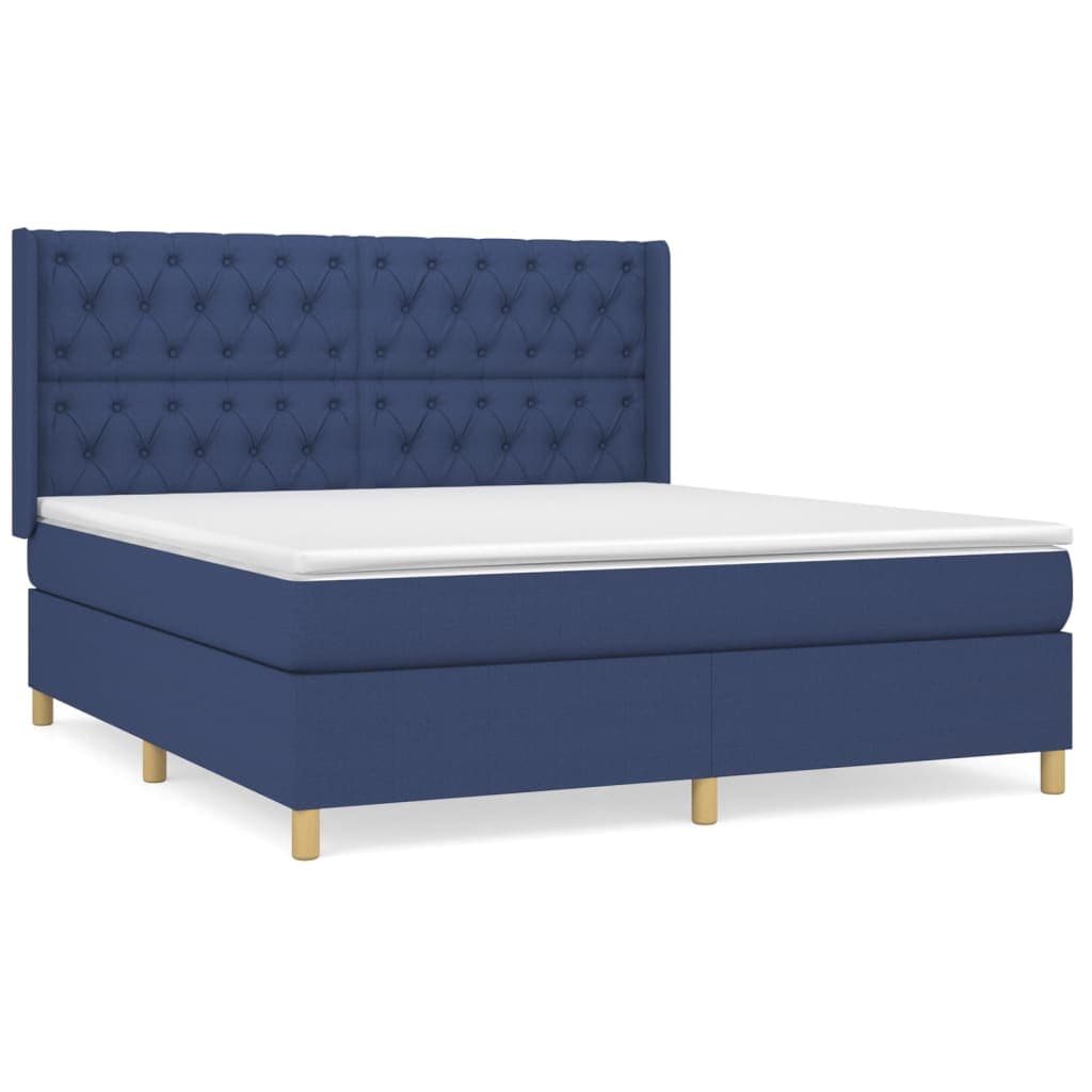 vidaXL Cama com molas/colchão 160x200 cm tecido azul