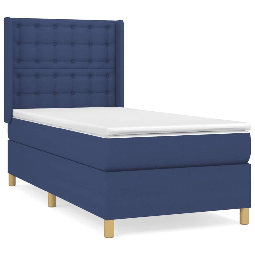 vidaXL Cama com molas/colchão 90x200 cm tecido azul