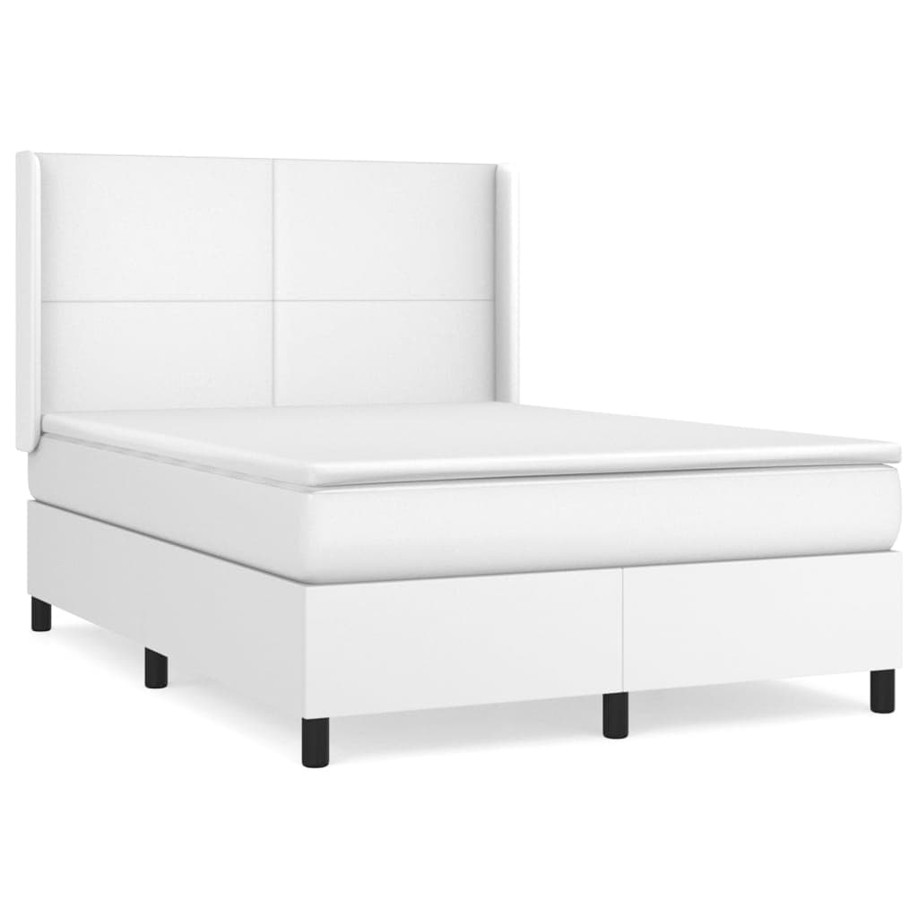 vidaXL Cama com molas/colchão 140x190 cm couro artificial branco
