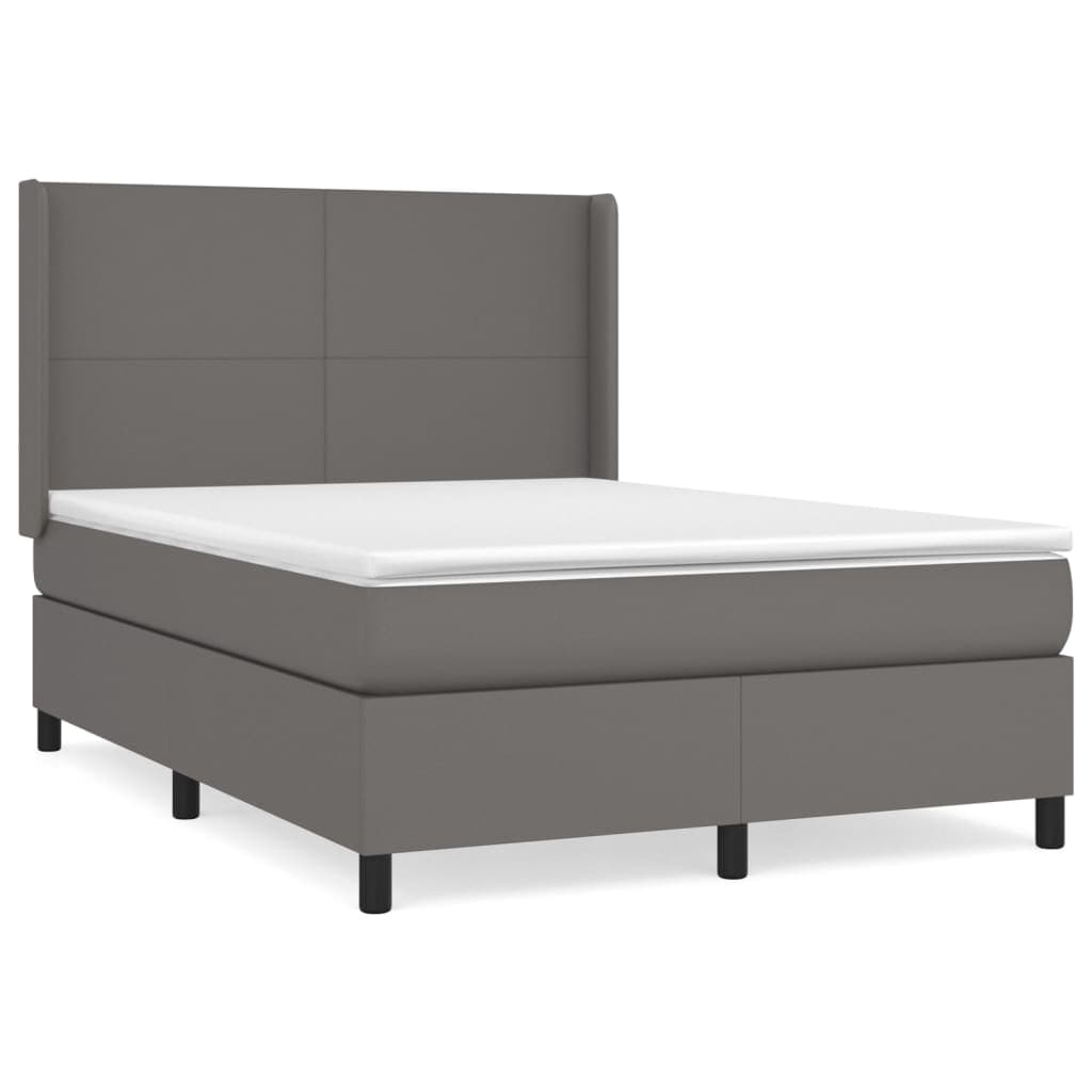 vidaXL Cama com molas/colchão 140x200 cm couro artificial cinzento